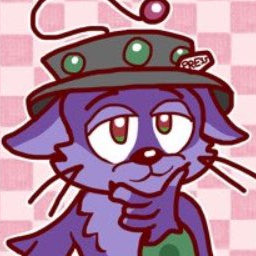 Cartoonish depiction of a purple stoat pondering curiously.